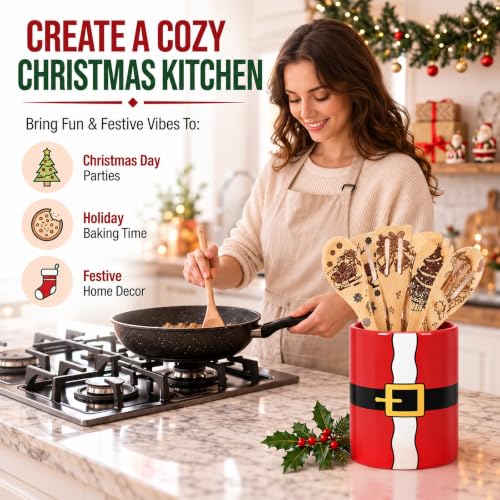 FoldTier Christmas Utensil Holder Set with Santa Belt & Christmas Tree Designs - Kitchen Decor, 2 Pcs, Holiday Gift
