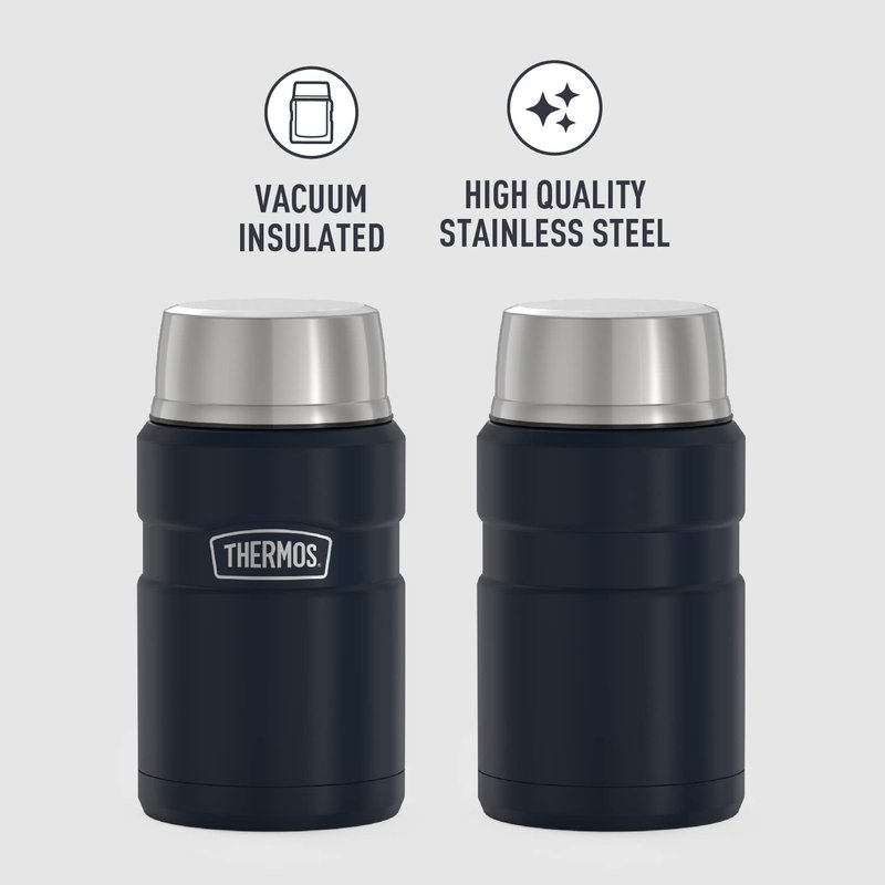 THERMOS Stainless King 40 Ounce Vacuum-Insulated Beverage Bottle + 24 Ounce Vacuum-Insulated Food Jar, Midnight Blue
