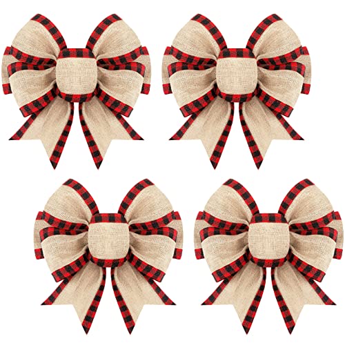 Geosar 4 Pcs Christmas Buffalo Plaid Bows Decor Red & Black Classic Holiday