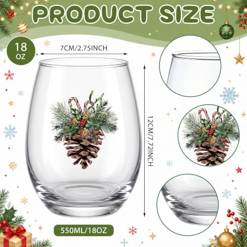Potchen 4-Pack Christmas Forest Stemless Wine Glasses 18oz - Holiday Party Drinkware