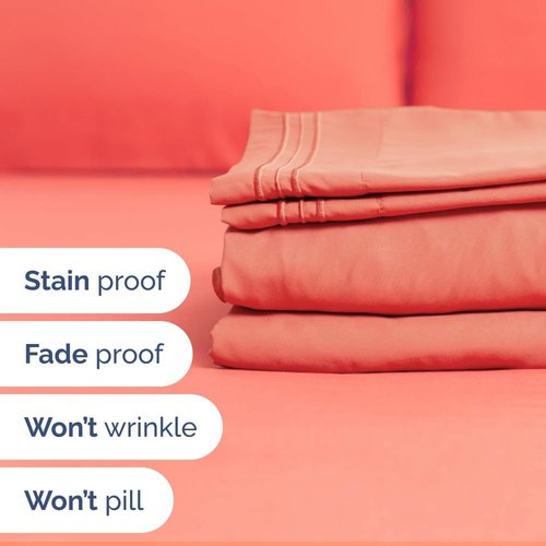 Full XL Bed Sheet Set by Hotel Luxury | 4-Piece Soft, Breathable & Cooling Bedding - Deep Pockets, Coral