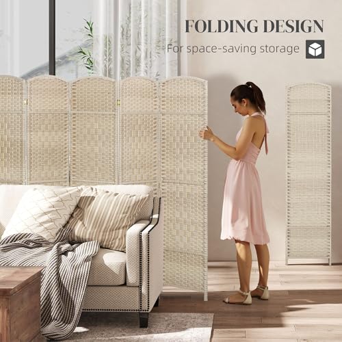 6-Panel Freestanding Room Divider, 6 Ft Foldable Privacy Screen, Washed Oak