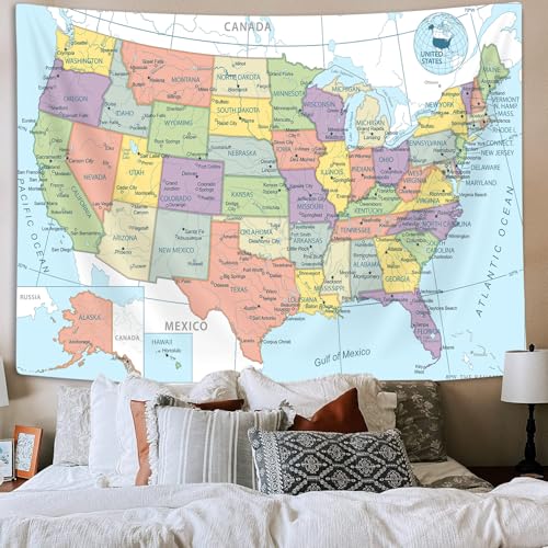 Educational US Map Wall Tapestry - United States Map Decor (60 x 51 in)