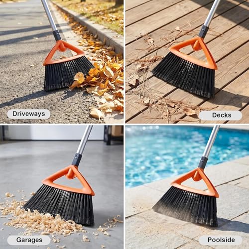 Heavy Duty Outdoor Broom with Stiff Bristles and 48" Long Handle