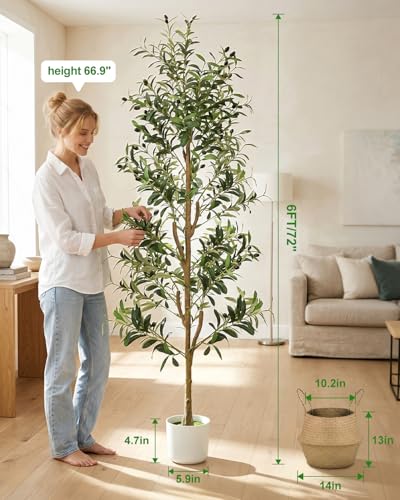 6Ft Tall Artificial Olive Tree with LED Light & Planter