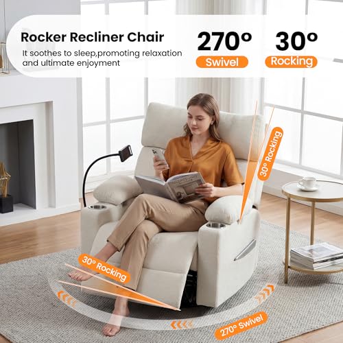 Electric Nursery Glider Recliner with Lumbar Support, Swivel and Rocking