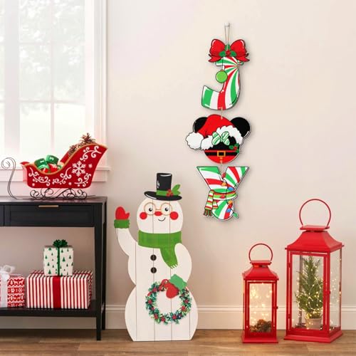 Christmas Wooden Door Decorations with Mouse & Joy Signs, Indoor & Outdoor Holiday Wall Decor