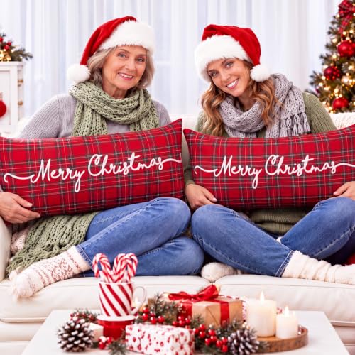 Chumia Christmas Tartan Body Pillow Cover with Zipper, 20 x 54 Inches - Holiday Decor