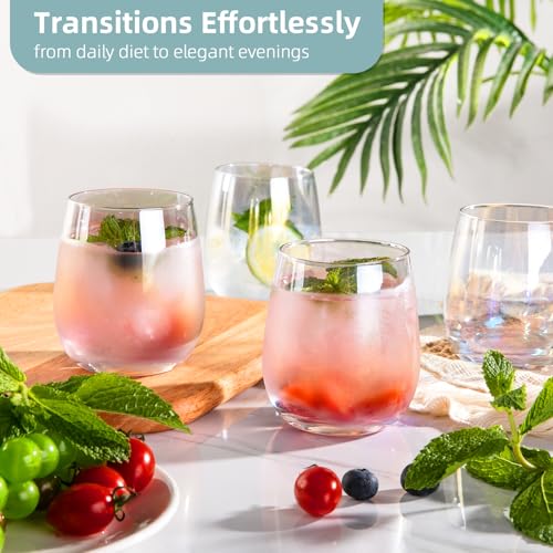 SHOWLOUE Short Drinking Glasses Set of 6, 12.2 fl oz Iridescent Crystal Tumblers