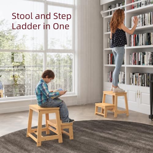 BEKVEM Large 17.3-inch Foldable Bamboo Step Stool with Wide Surface, Supports 350 lbs