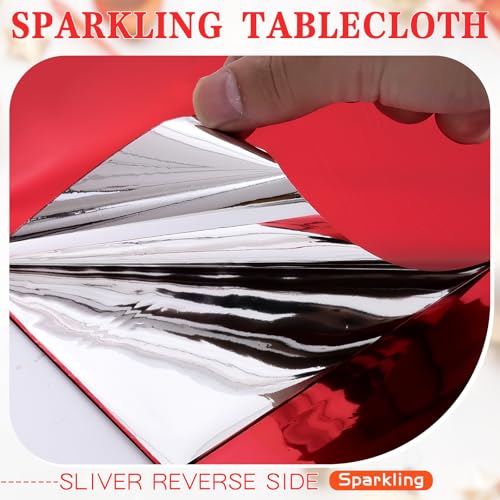 Mwellewm 3Pcs Red Disposable Foil Tablecloths 54x72 Inch for Christmas Parties