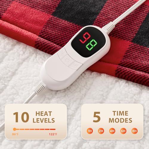 Electric Blanket Heated Throw - Ultra Soft Flannel, 50"x60", 10 Heat Levels, Auto Shut Off