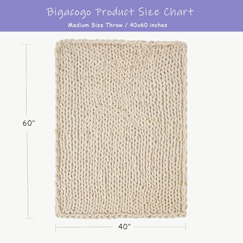 Chunky Chenille Knit Throw Blanket, Soft Hand-Knit Decorative Sofa Throw, Beige