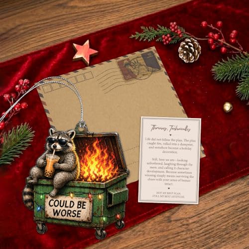 Funny Christmas Raccoon Ornament - Raccoon Dumpster Variation for Holiday Decor