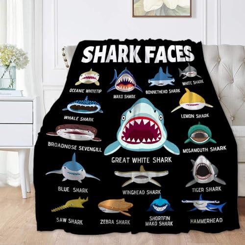 Shark Faces Blanket 50x40 in - Cow Blanket Shark Gifts for Kids & Adults, Shark Faces Throw