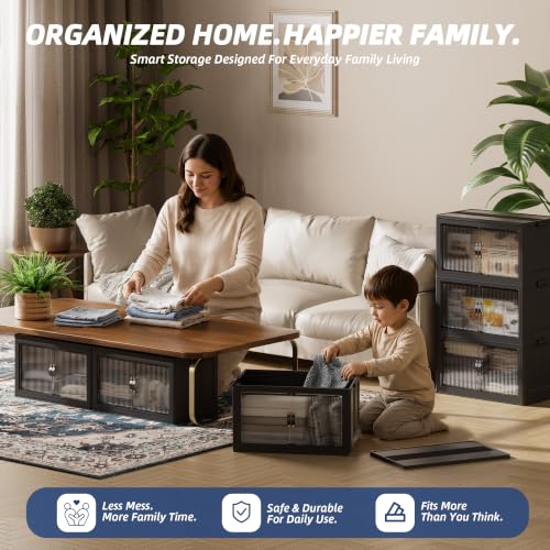 Stackable Storage Bins 5-Pack Cabinet with Lids and Open-Front Access