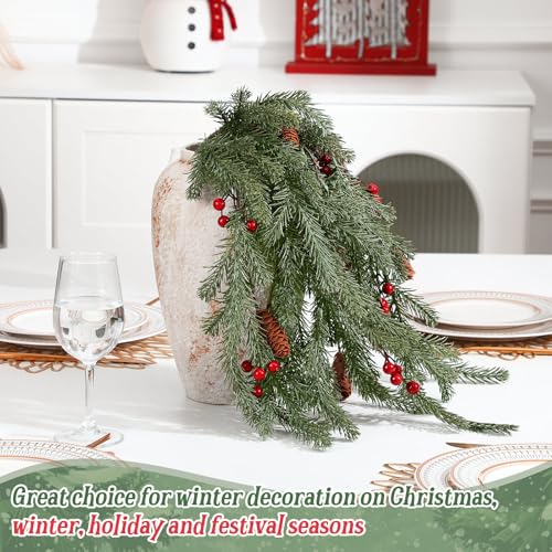 Suncalla 2 Pack 34-Inch Norfolk Artificial Christmas Pine Branches with Berries & Pinecones
