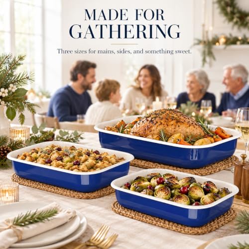 Knowcook Enamel Turkey Roasting Pan Set with Rack 10pc - Blue & Ivory