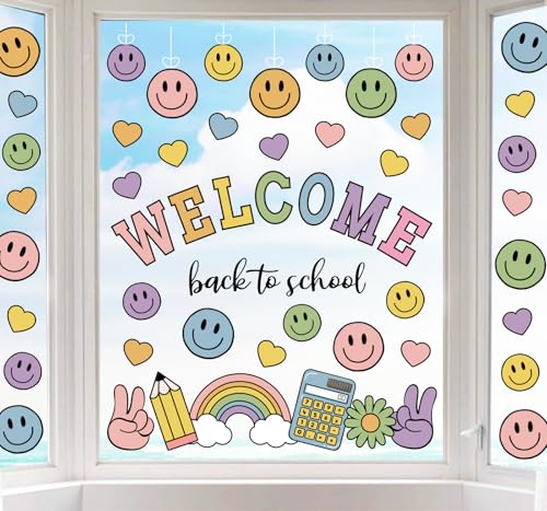 Back to School Pastel Smile Face Window Clings - 9 Sheets