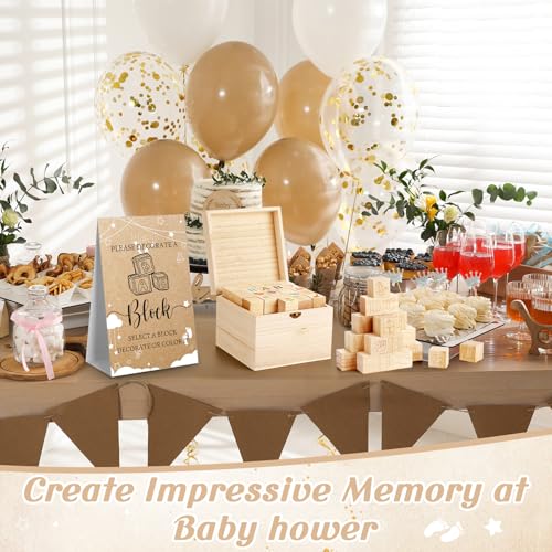 136-Piece Baby Shower Wooden Building Blocks Game Set with Markers