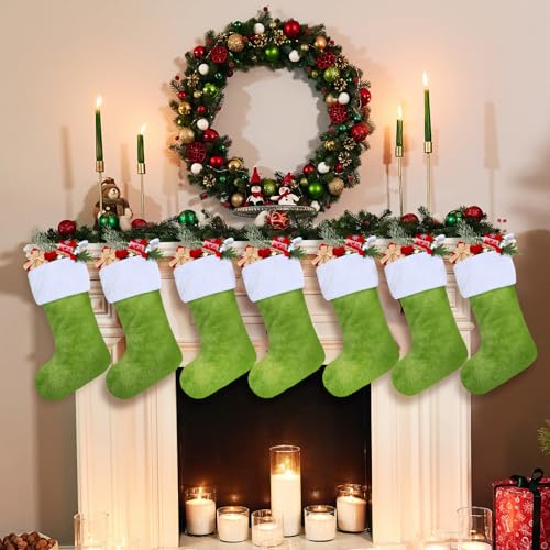Shinymoon 12-Pack Christmas Stockings 18 Inch Large Faux Fur Holiday Decor Green & White