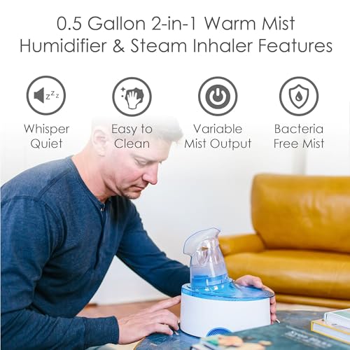 Warm Mist Humidifier and Personal Steam Inhaler, 0.5 Gallon