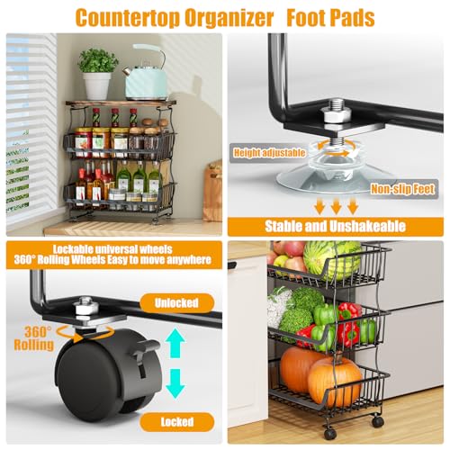5-Tier Fruit and Vegetable Storage Basket Cart with Wheels & Wood Top
