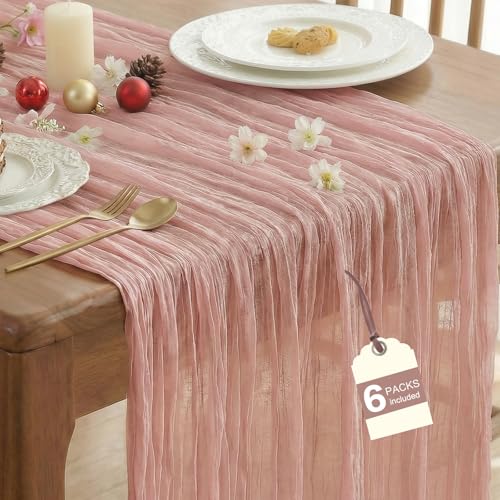 Dusty Pink 10FT Cheesecloth Table Runner for Weddings & Events - 6 Pack