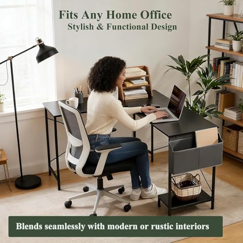50-Inch Reversible L-Shaped Computer Desk with CPU Stand & Storage Bag