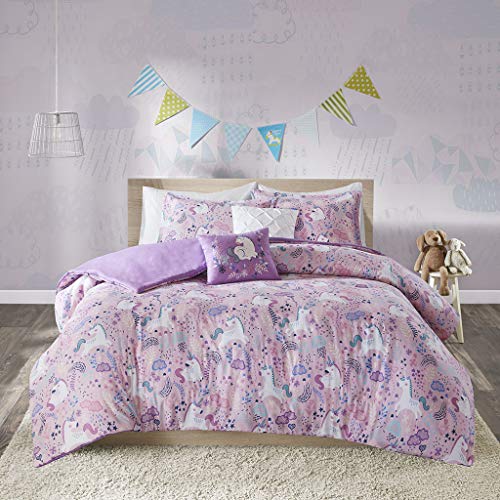 Kids Unicorn Twin Duvet Cover Set - 4-Piece Cotton Bedding with Pillows