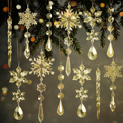 Gold Acrylic Snowflake & Icicle Christmas Ornaments Set, 36 pcs