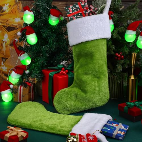 Shinymoon 12-Pack Christmas Stockings 18 Inch Large Faux Fur Holiday Decor Green & White