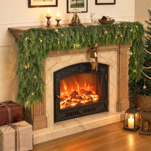 FOTEEWL 2 Pieces 16FT Artificial Cedar Garland for Christmas Decor, Indoor Outdoor