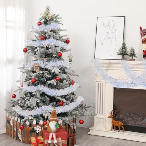 20ft Iridescent Christmas Tinsel Garland - Thick Metallic Foil Decor