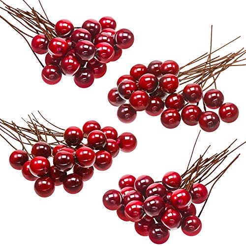 100 Pack Artificial Holly Berries - Mini Wine Red Christmas Decor