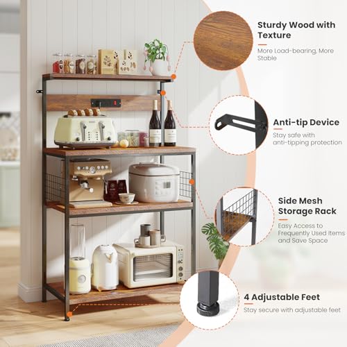 3-Tier Kitchen Baker's Rack with Power Outlet and Adjustable Shelf