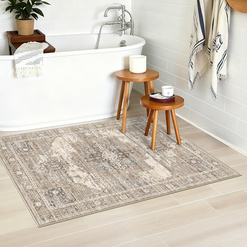 2x3 Washable Area Rug, Vintage Tribal Boho Carpet with Non-Slip Backing