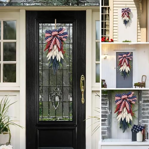 20-Inch Patriotic Door Swag, Red White and Blue Floral Wreath for Front Door