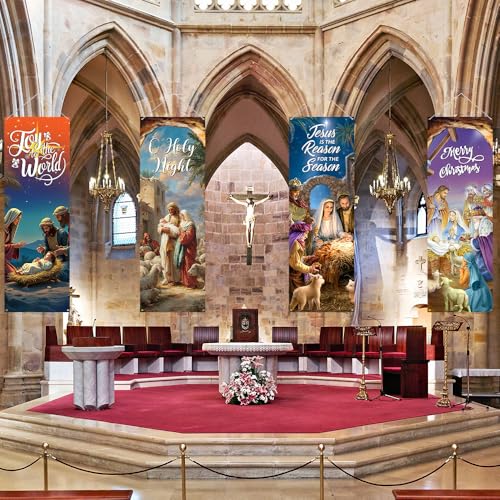 AIBIIN Christmas Church Banners Set - Nativity Scene Religious Decorations for Holiday Celebrations