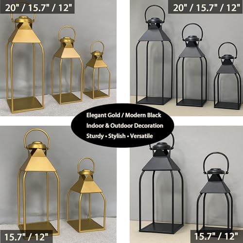 Decorative Metal Lanterns Set of 3 for Indoor & Outdoor Use