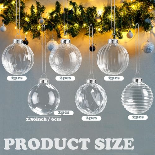 Soulchen 12-Piece Clear Glass Christmas Ornaments 2.36" Ball Set