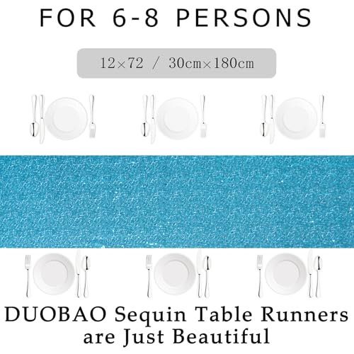 DUOBAO Aqua 12x72-Inch Sequin Table Runner for Weddings & Holidays - Party Decor