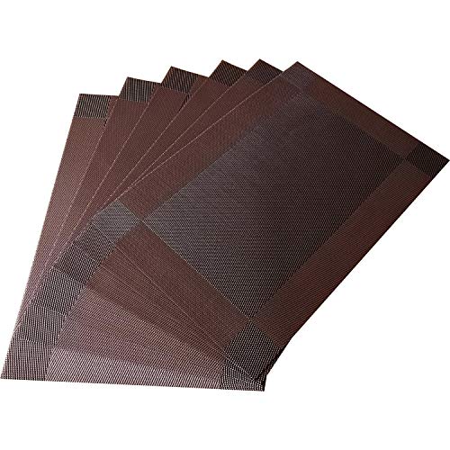 Heat-Resistant Vinyl Table Placemats - 18" x 12" Brown, Set of 6