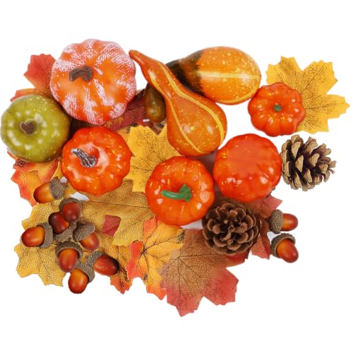 Fall Decorations Set with Mini Pumpkins, Gourds & Leaves - 50 Pieces