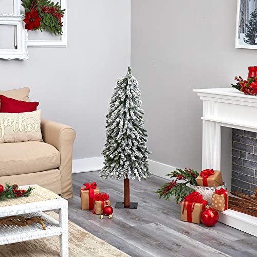 Pre-Lit Artificial Christmas Tree 4ft Flocked Holiday Decor with 100 Lights