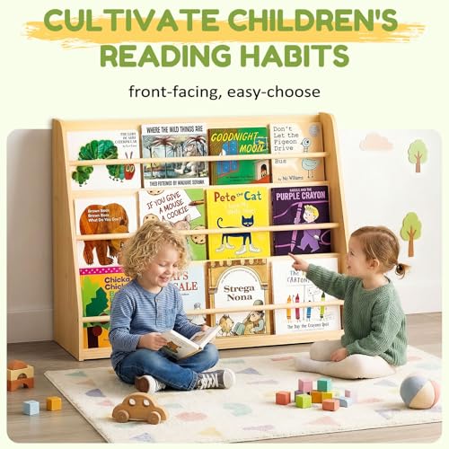3-Tier Wooden Montessori Bookshelf for Kids - Solid Pine Display