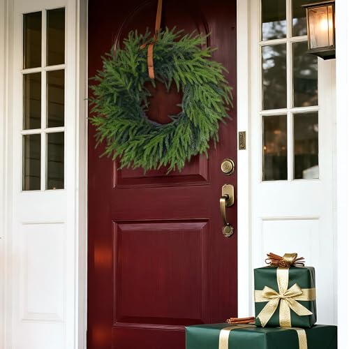 24-Inch Artificial Norfolk Pine Christmas Wreath for Front Door