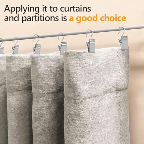 Litoexpe 60 Pcs Silver Curtain Clips Hooks - Durable Non-Slip Fabric & Light String Holders