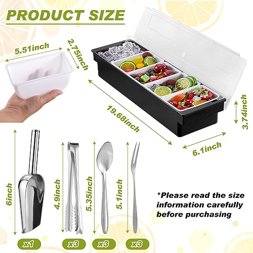 Tessco for You Garnish Tray with Lid - Plastic Bar Caddy with 5 Compartments