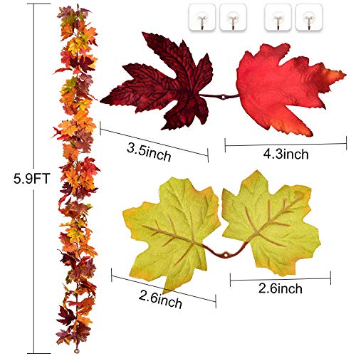 Artificial Maple Leaf Fall Garland 2-Pack, 5.9ft Autumn Foliage Vine